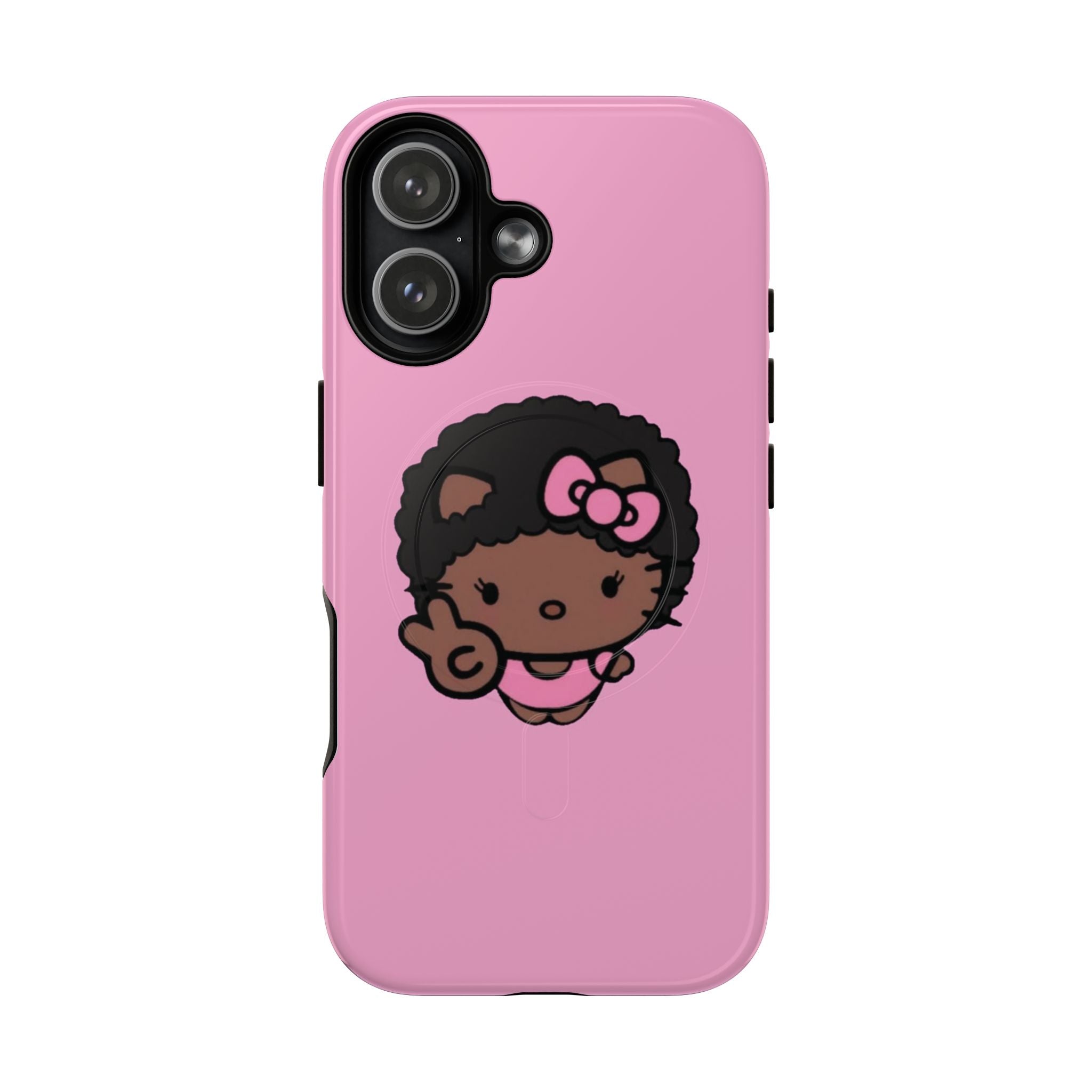 Cute Afro Girl Phone Case — Tough Magnetic Pink Protective Case
