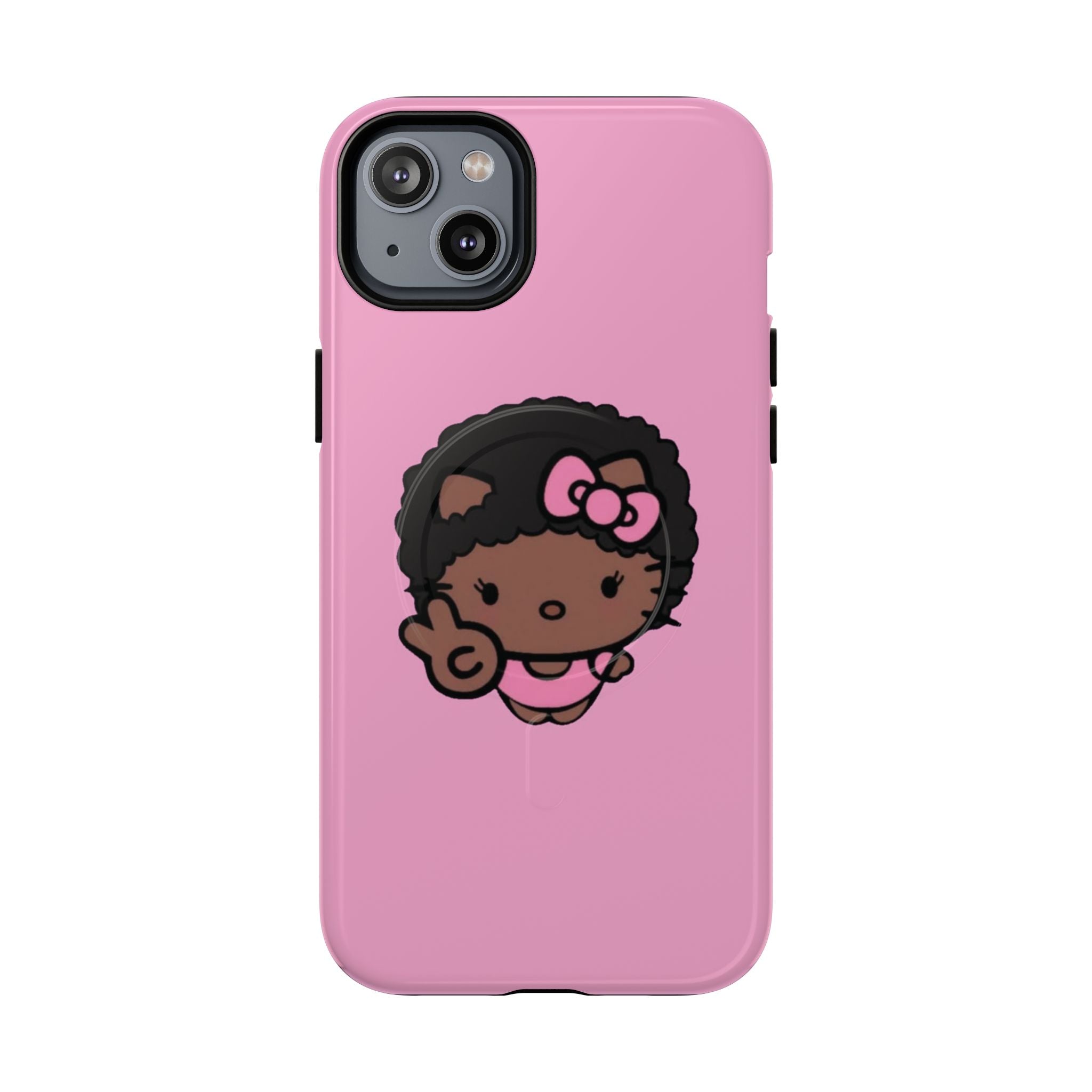 Cute Afro Girl Phone Case — Tough Magnetic Pink Protective Case