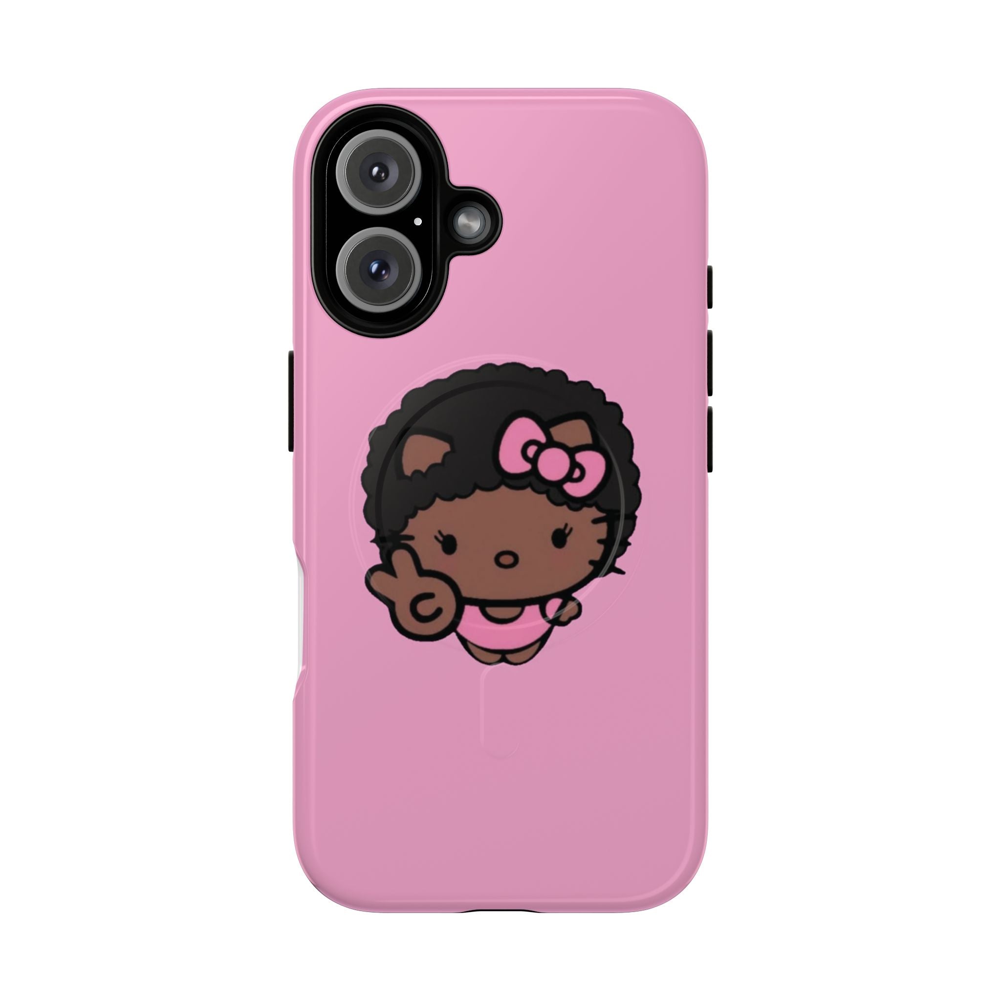 Cute Afro Girl Phone Case — Tough Magnetic Pink Protective Case