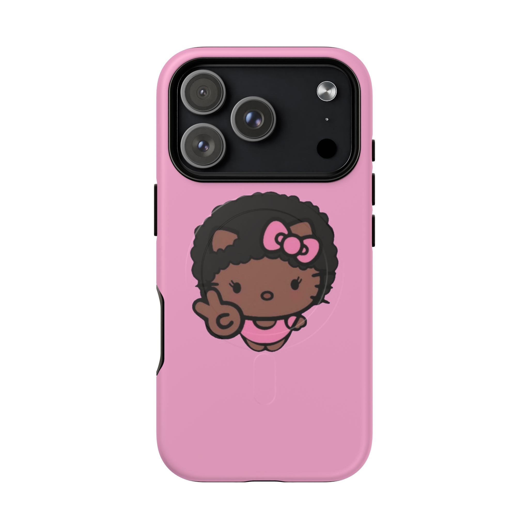 Cute Afro Girl Phone Case — Tough Magnetic Pink Protective Case