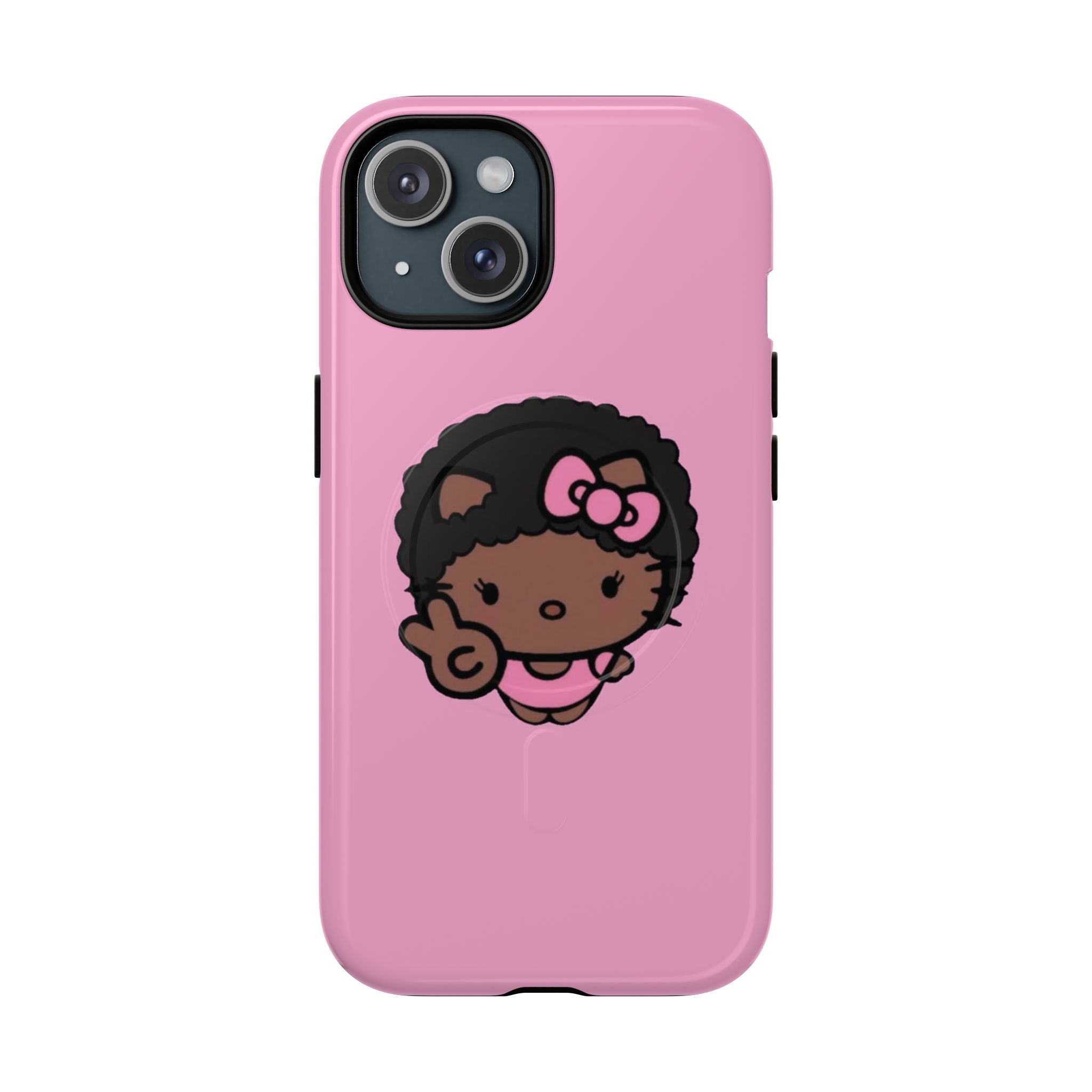 Cute Afro Girl Phone Case — Tough Magnetic Pink Protective Case