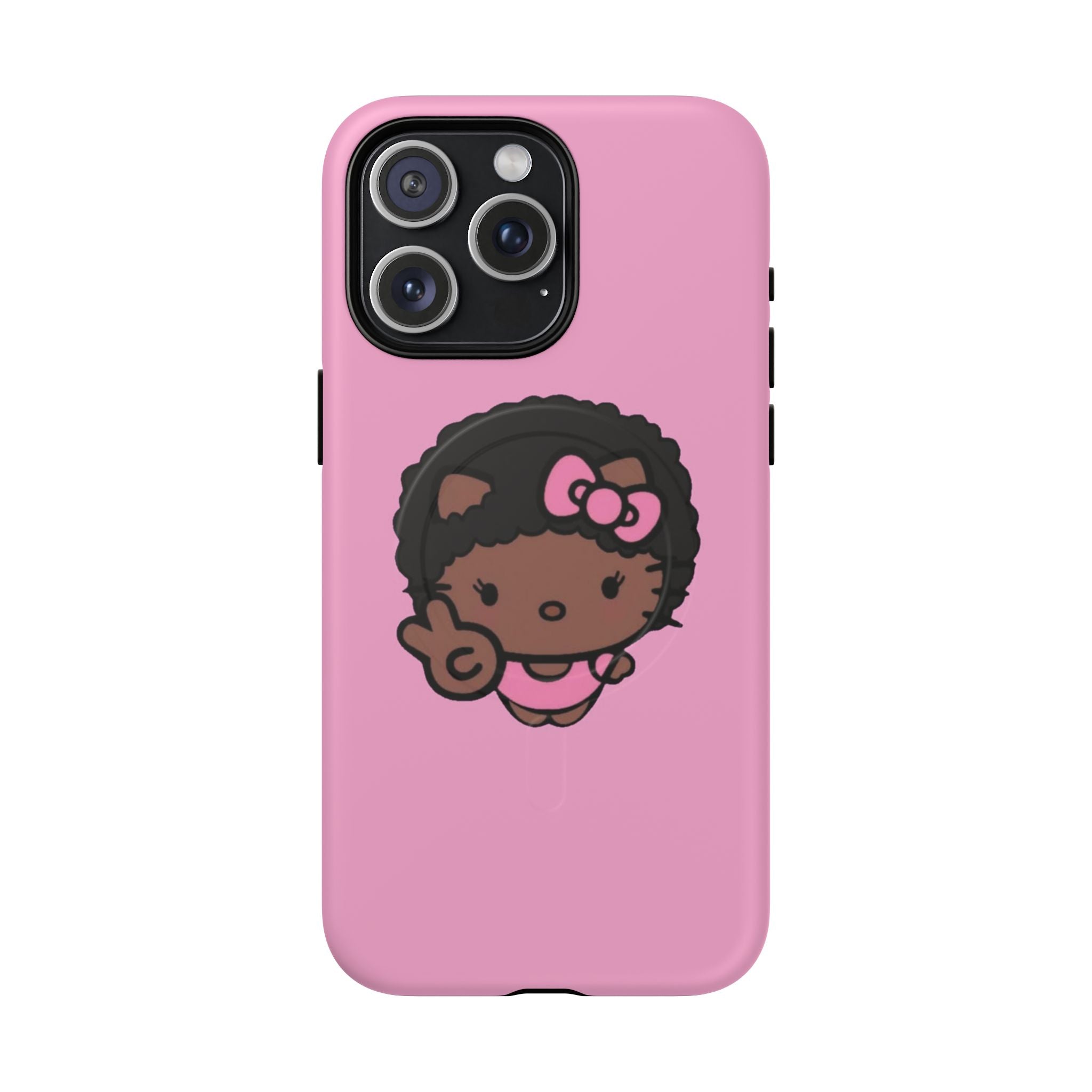 Cute Afro Girl Phone Case — Tough Magnetic Pink Protective Case