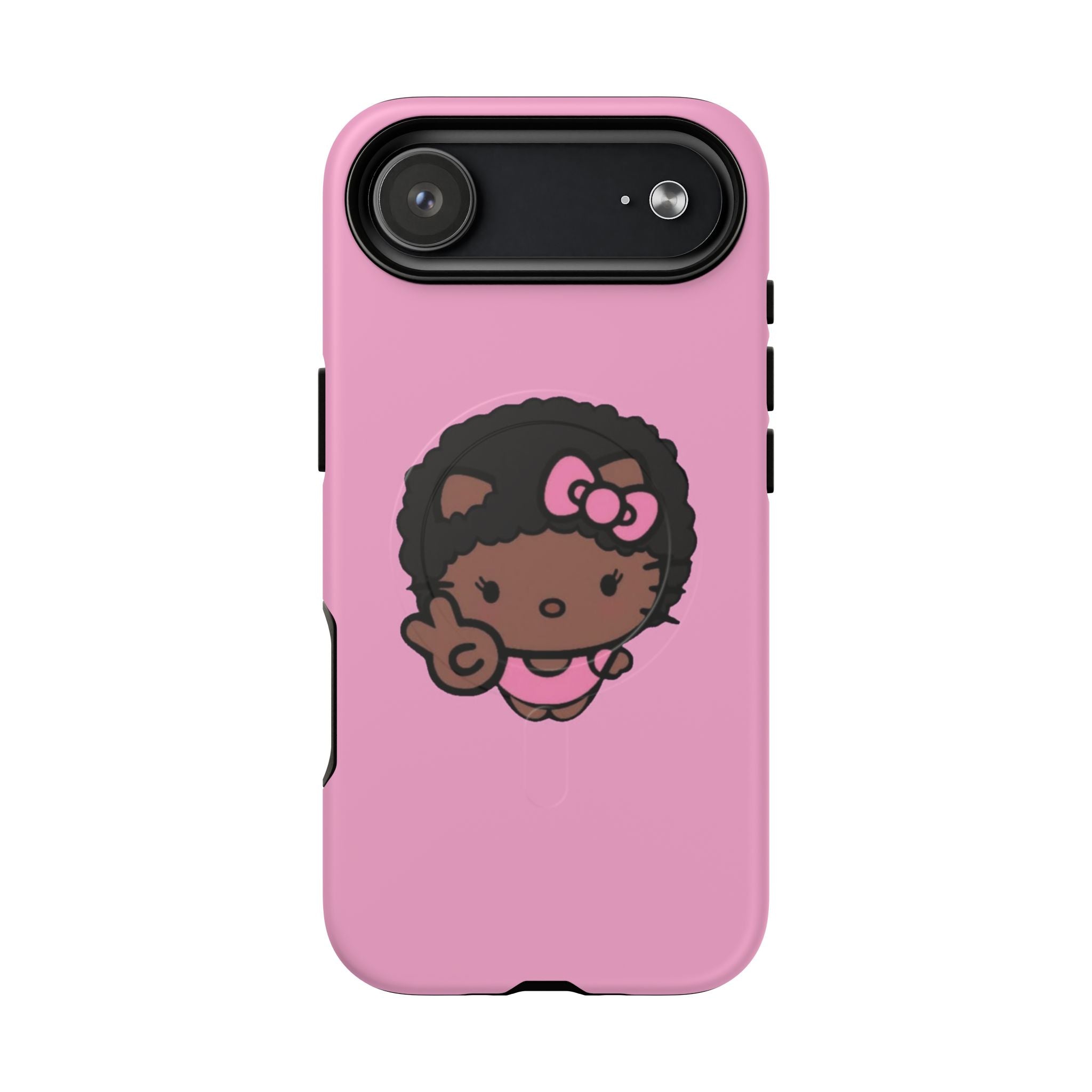 Cute Afro Girl Phone Case — Tough Magnetic Pink Protective Case