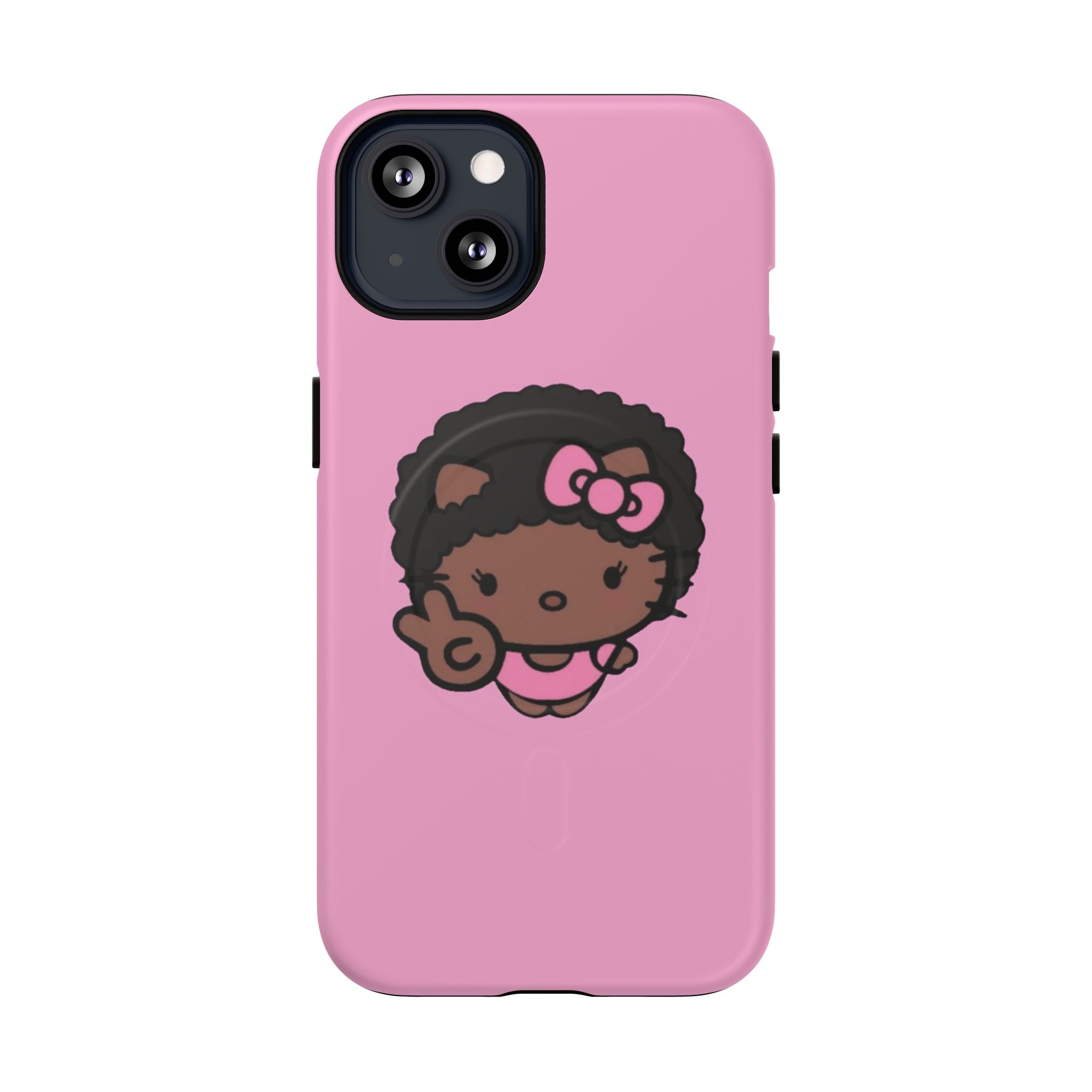 Cute Afro Girl Phone Case — Tough Magnetic Pink Protective Case