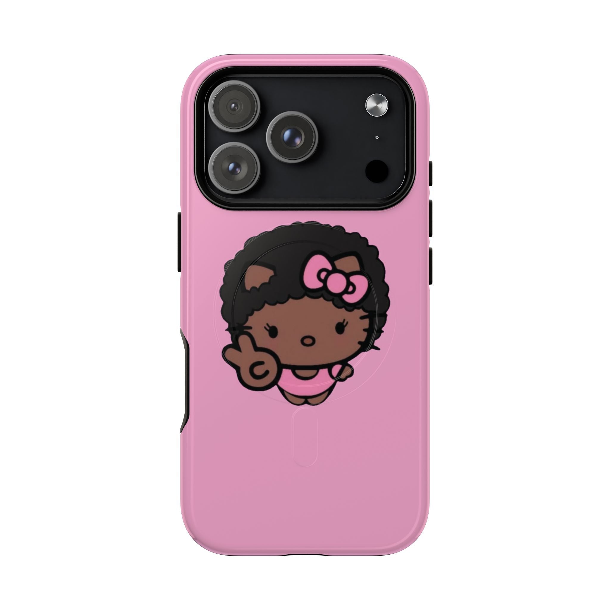 Cute Afro Girl Phone Case — Tough Magnetic Pink Protective Case