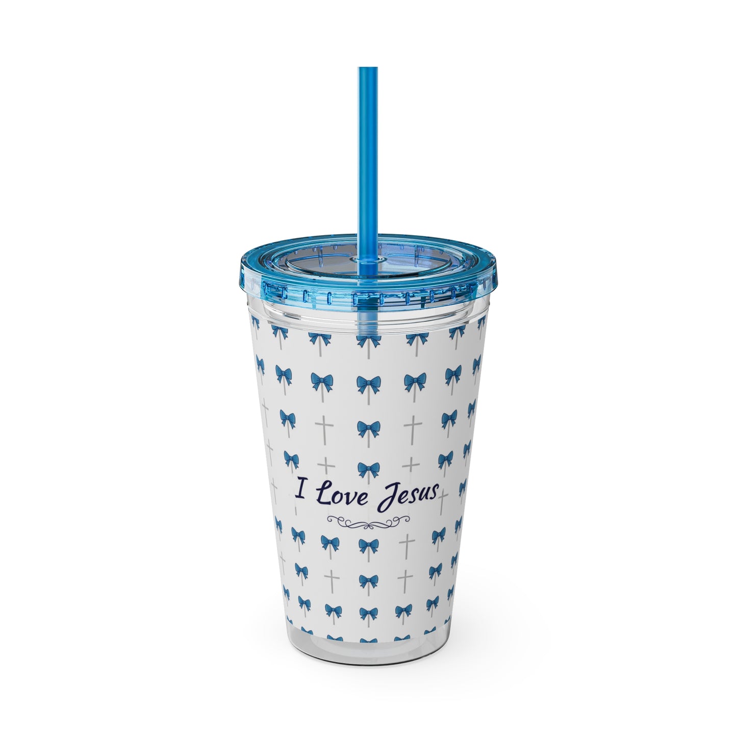 I Love Jesus & Bows Acrylic Tumbler | 16oz Straw Cup