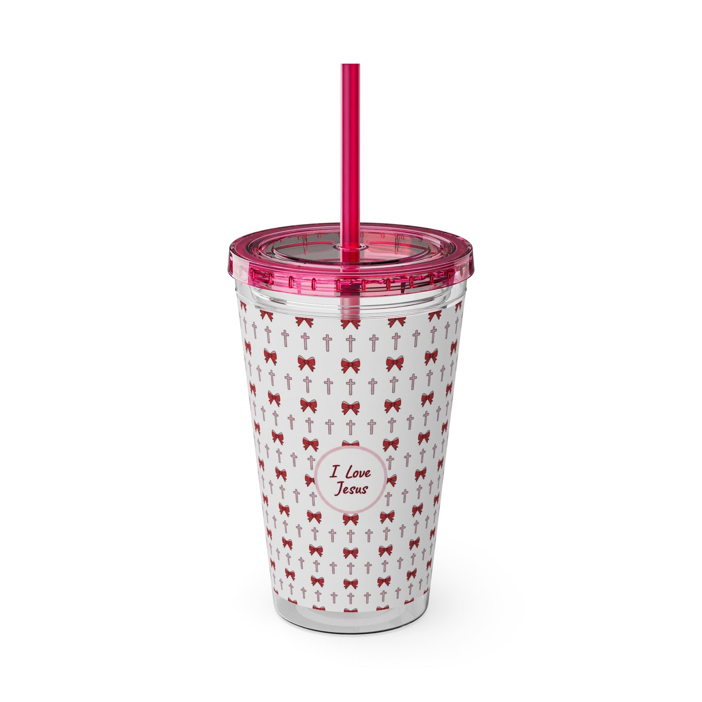I Love Jesus & Bows Acrylic Tumbler | 16oz Straw Cup