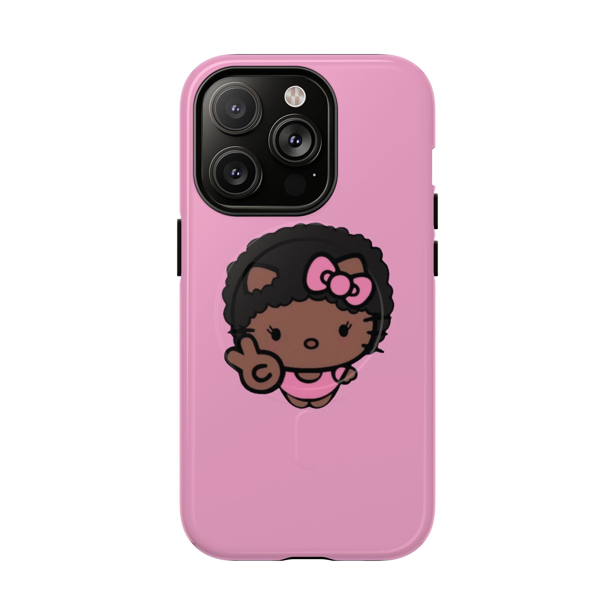 Cute Afro Girl Phone Case — Tough Magnetic Pink Protective Case