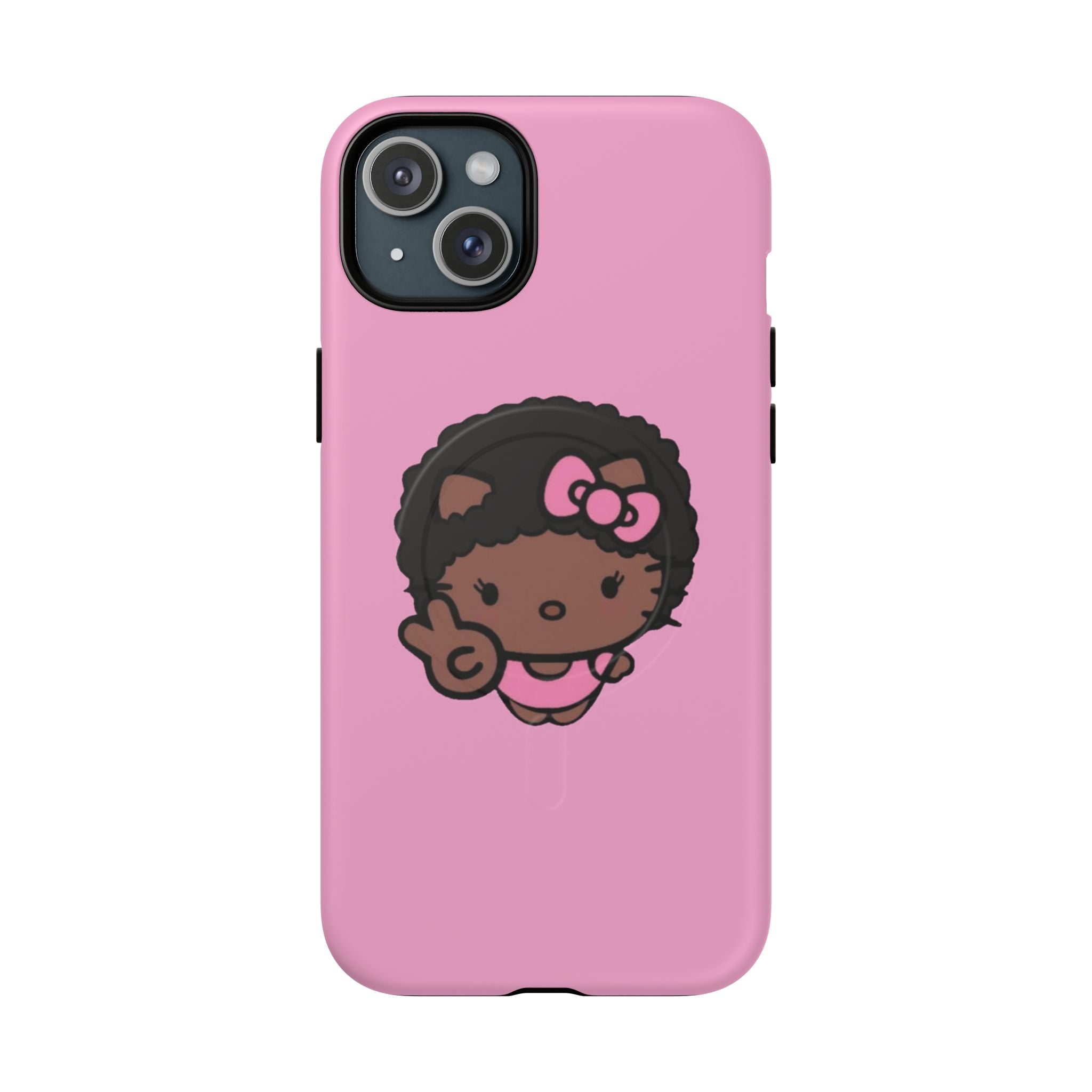 Cute Afro Girl Phone Case — Tough Magnetic Pink Protective Case