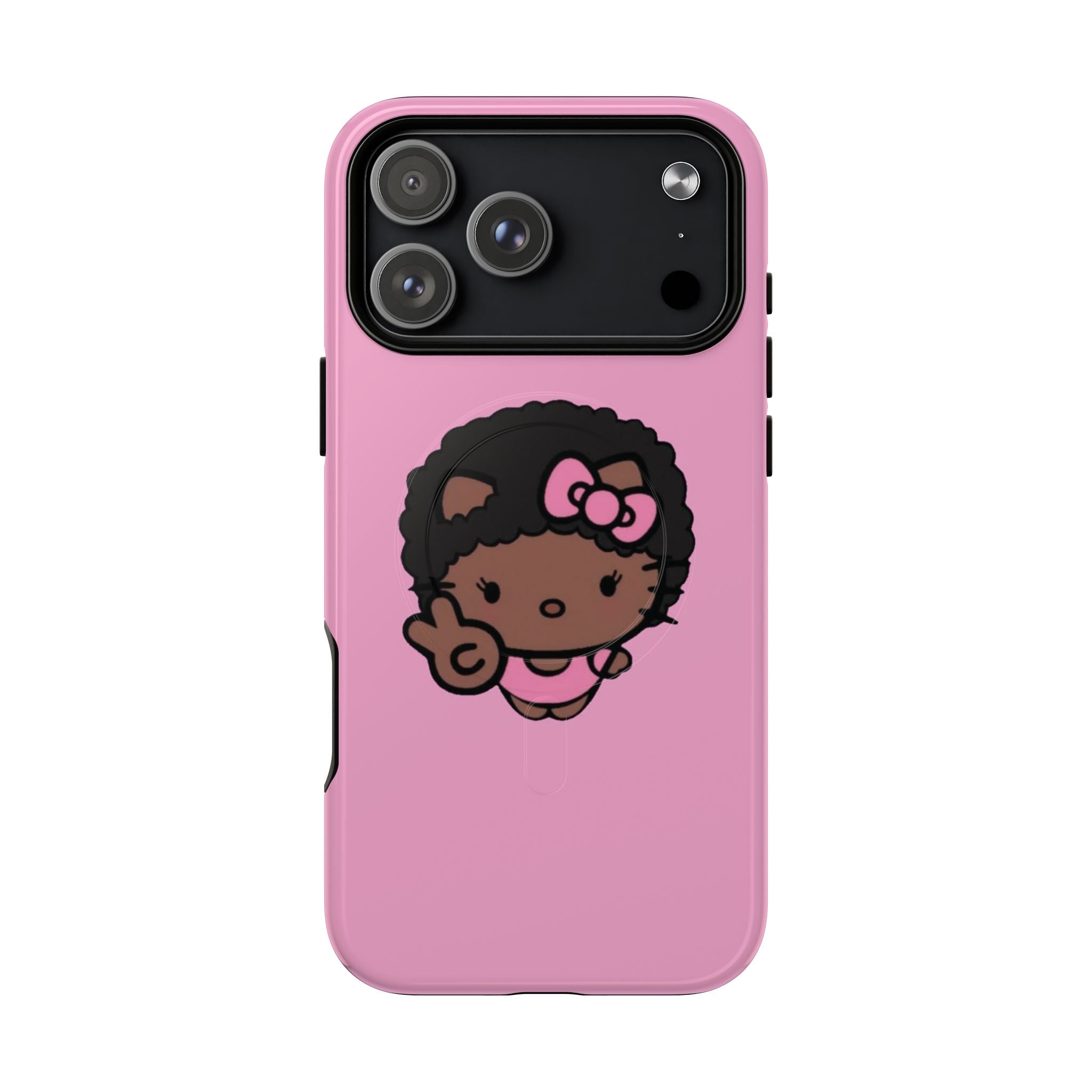 Cute Afro Girl Phone Case — Tough Magnetic Pink Protective Case