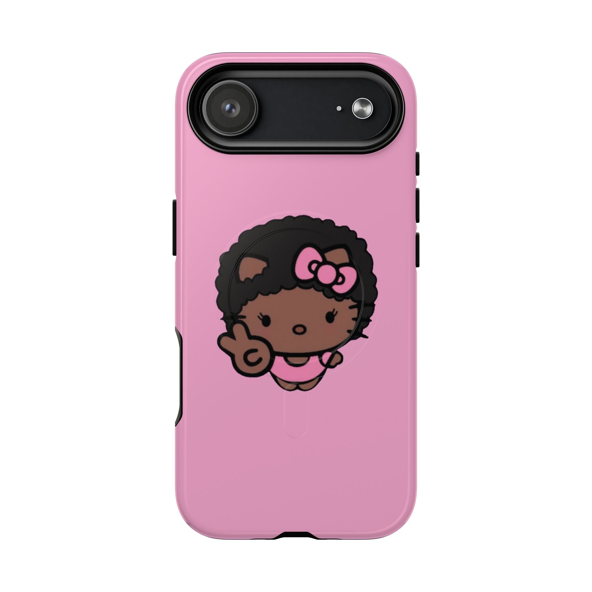 Cute Afro Girl Phone Case — Tough Magnetic Pink Protective Case
