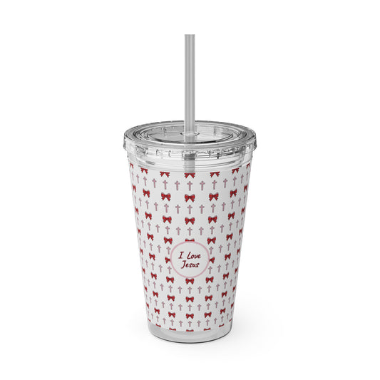 I Love Jesus & Bows Acrylic Tumbler | 16oz Straw Cup