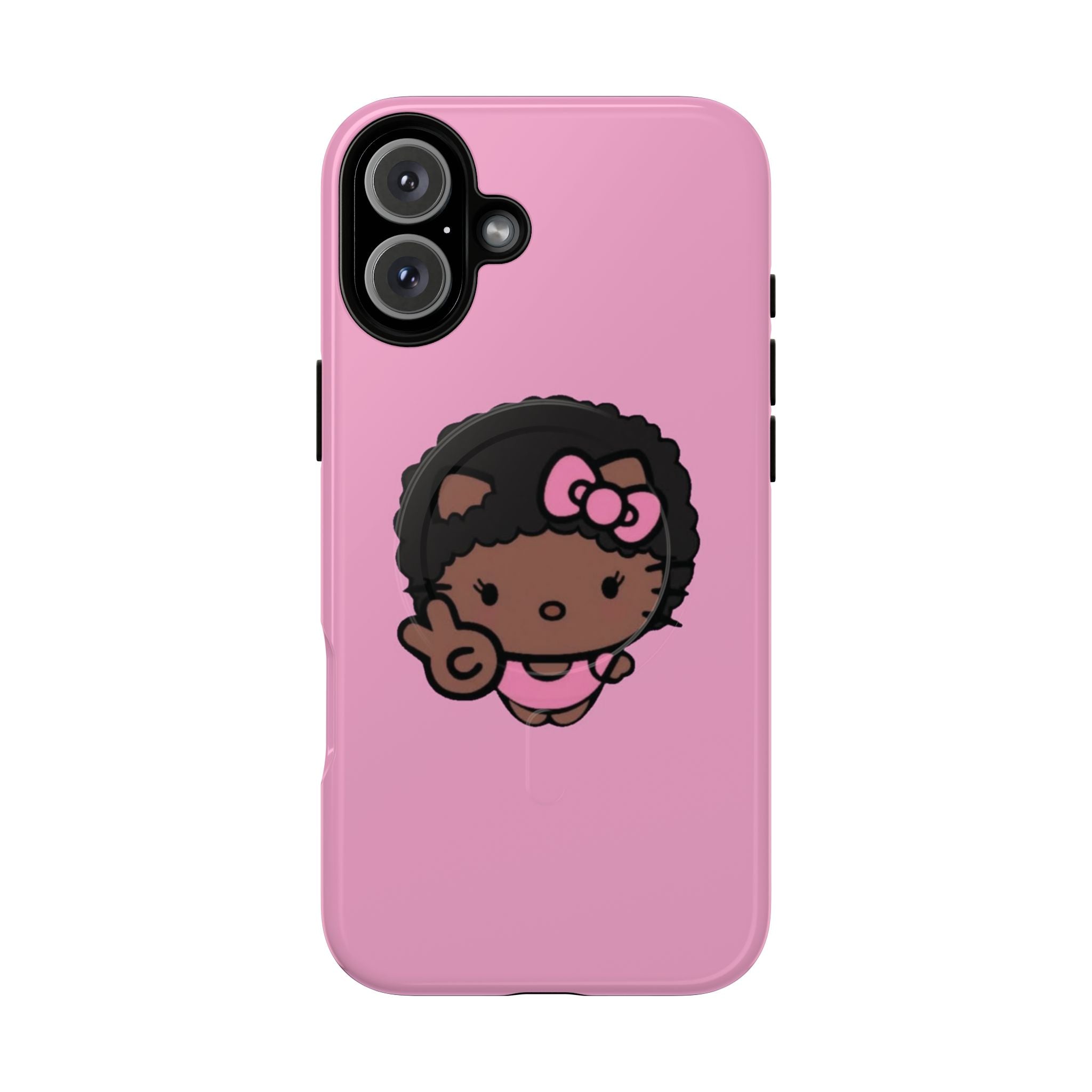 Cute Afro Girl Phone Case — Tough Magnetic Pink Protective Case