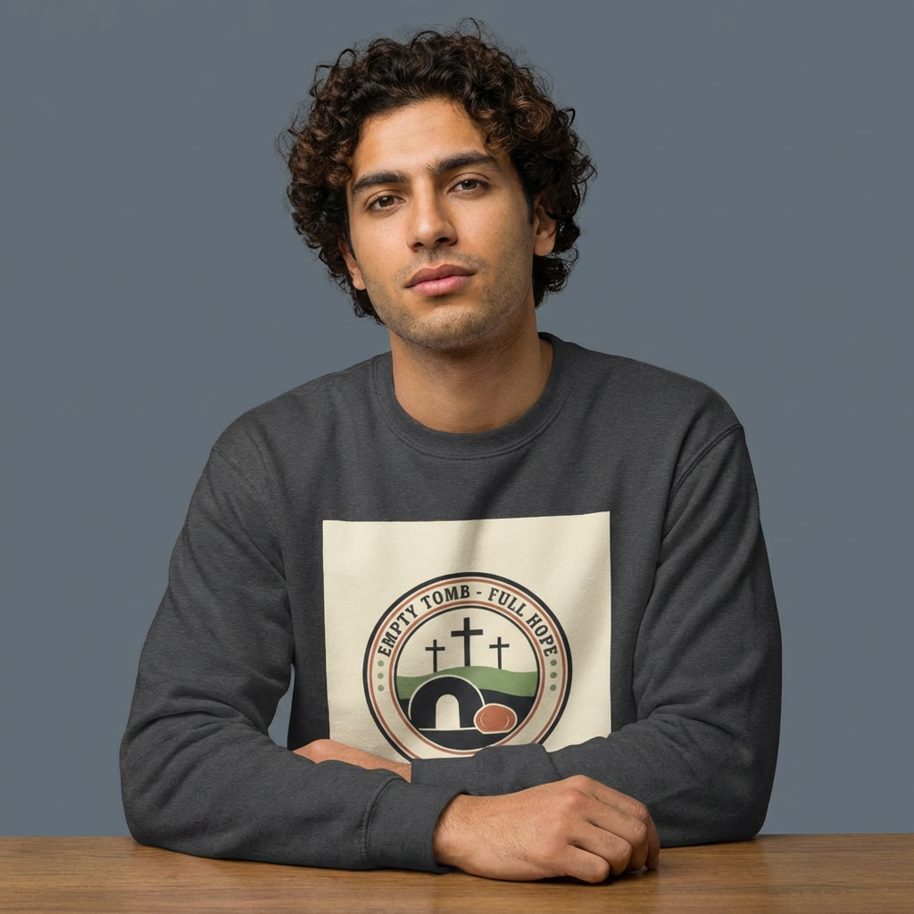 Crewneck Sweatshirt — 'Empty Tomb, Full Hope' Christian Easter Graphic