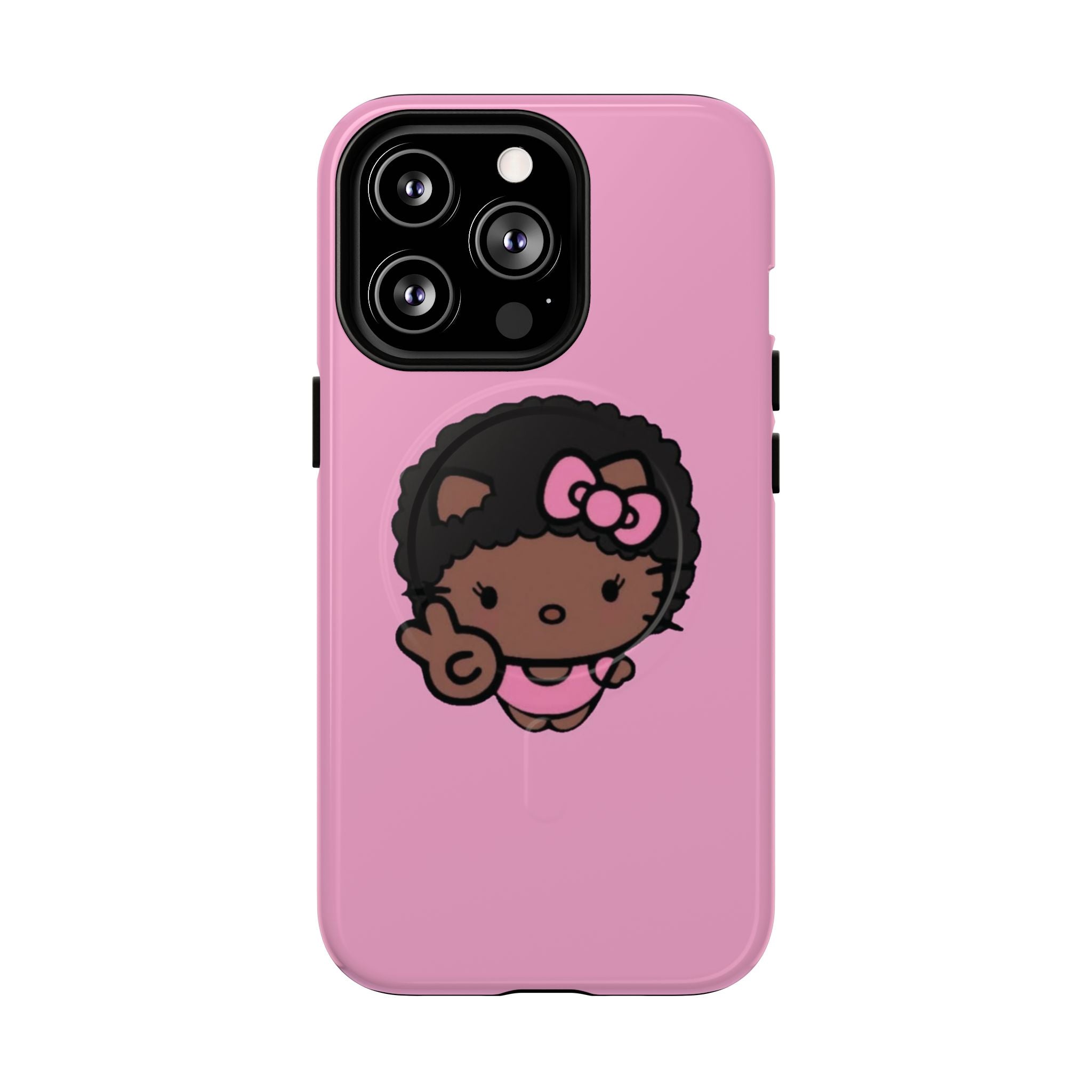 Cute Afro Girl Phone Case — Tough Magnetic Pink Protective Case