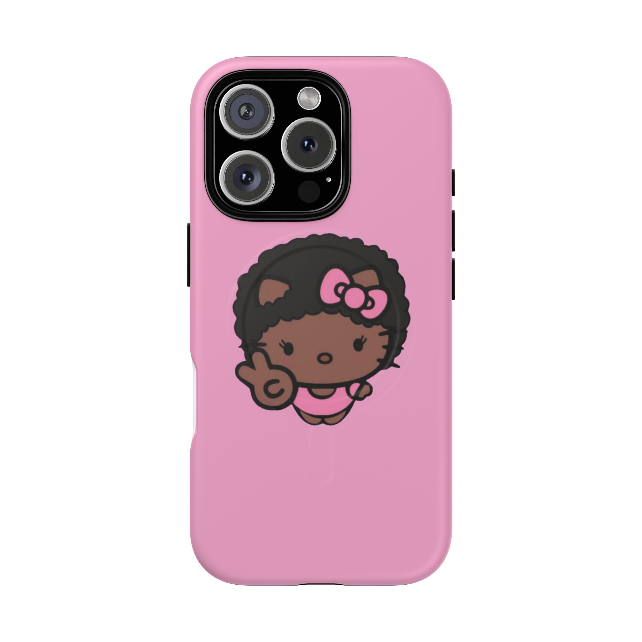Cute Afro Girl Phone Case — Tough Magnetic Pink Protective Case