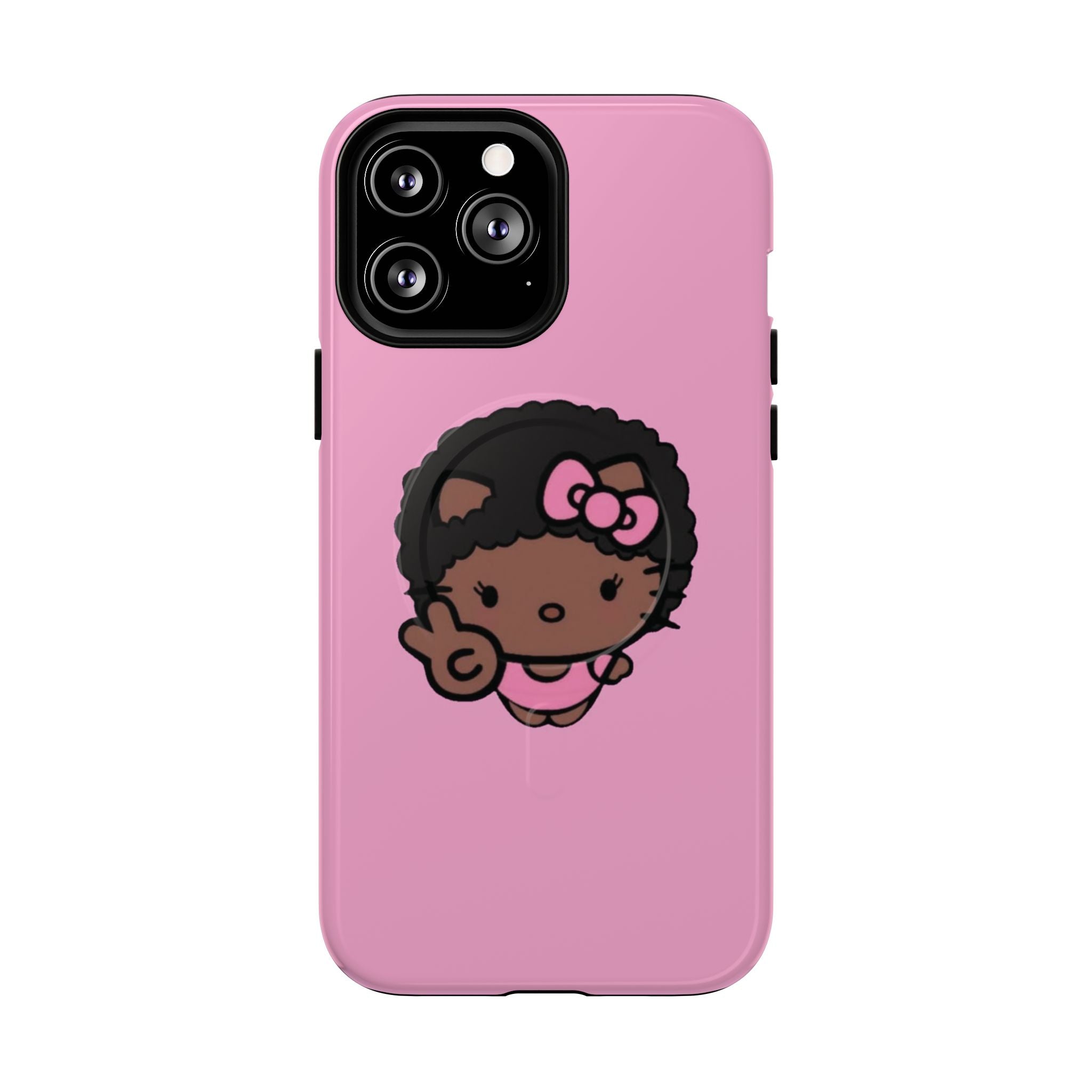 Cute Afro Girl Phone Case — Tough Magnetic Pink Protective Case