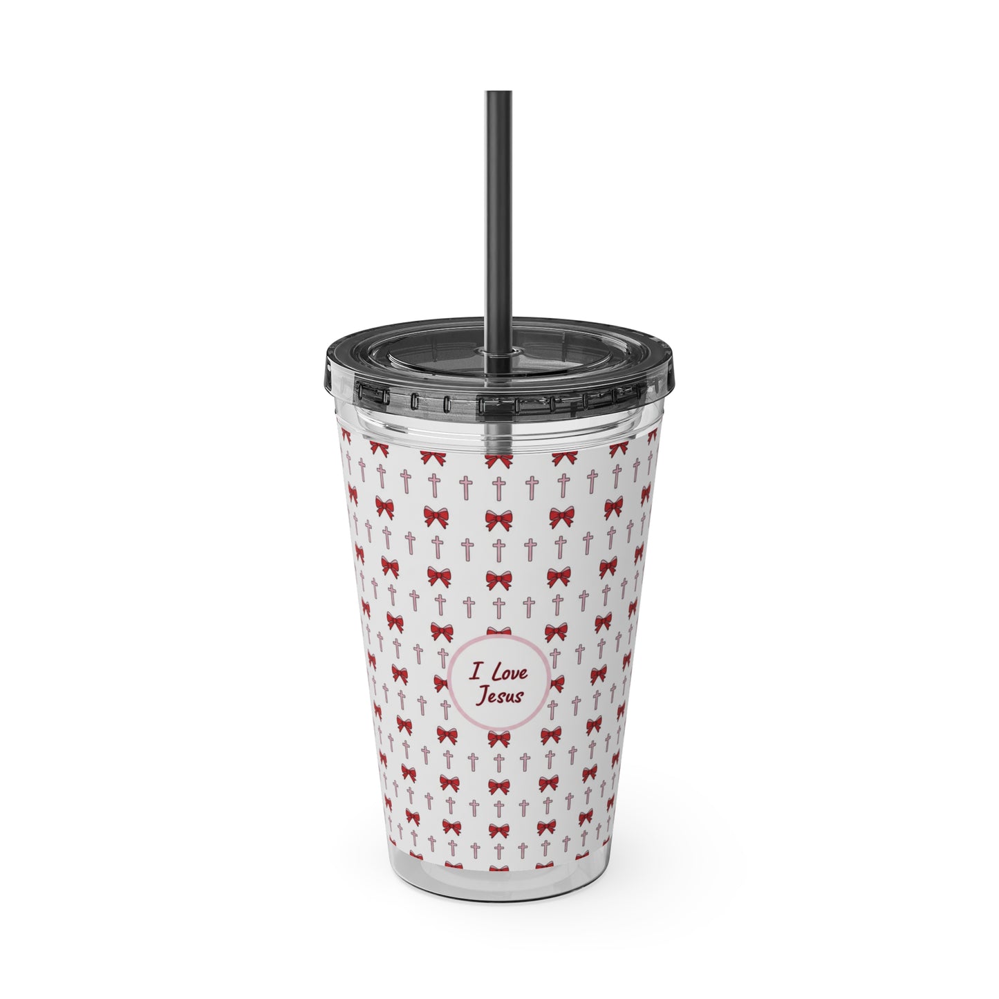 I Love Jesus & Bows Acrylic Tumbler | 16oz Straw Cup