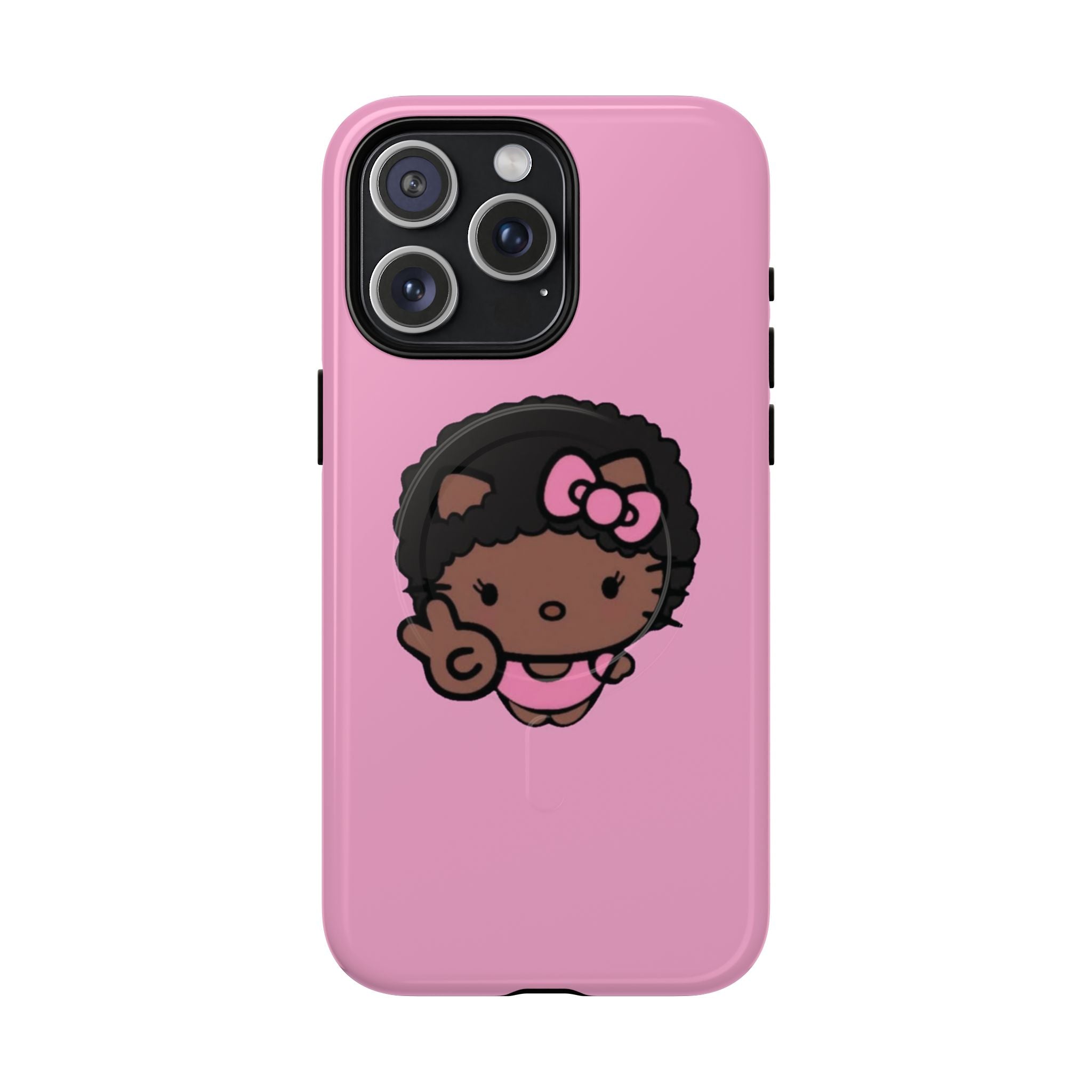 Cute Afro Girl Phone Case — Tough Magnetic Pink Protective Case
