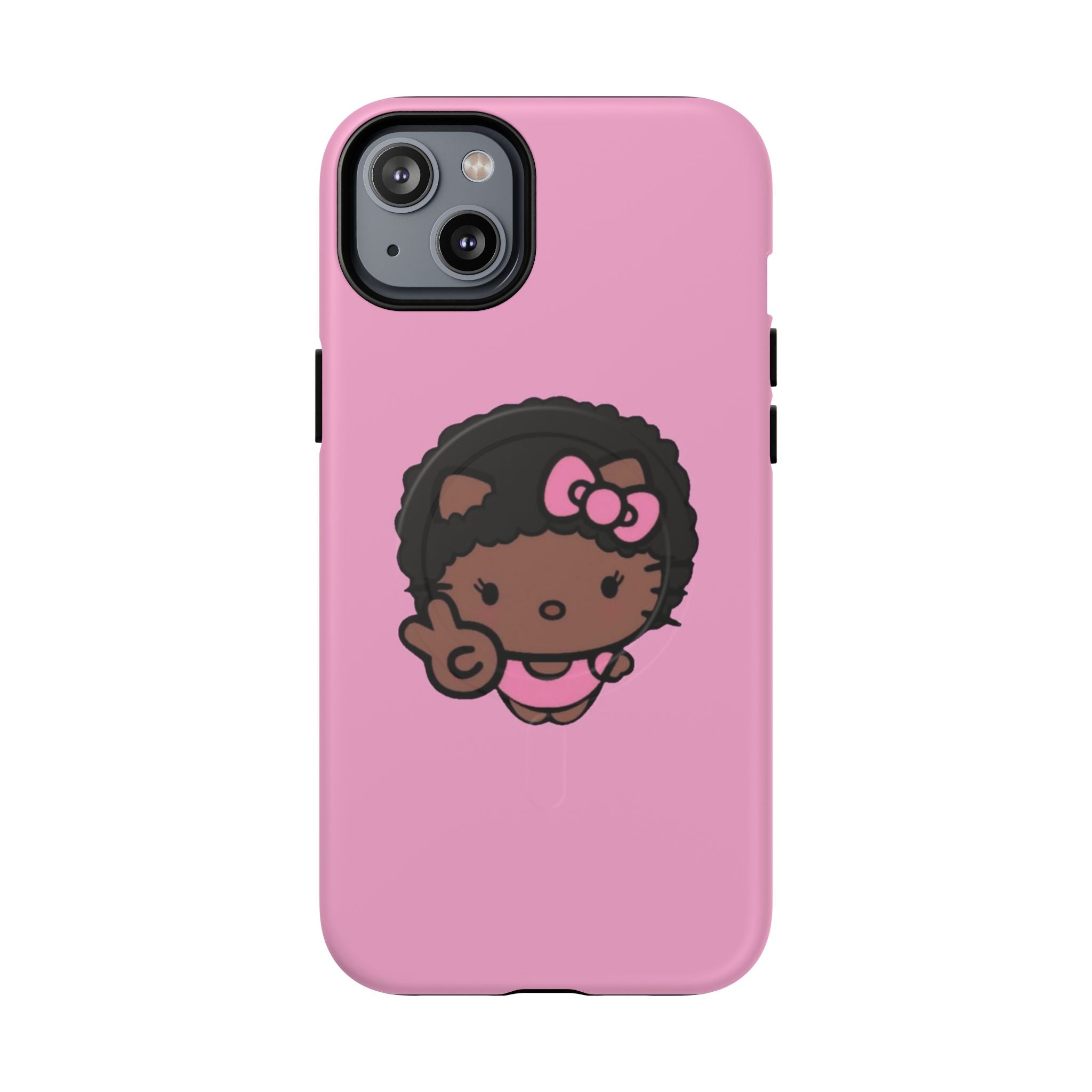 Cute Afro Girl Phone Case — Tough Magnetic Pink Protective Case