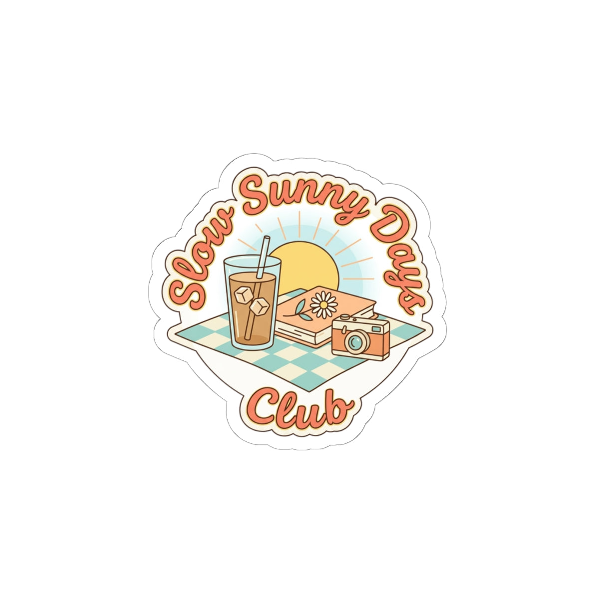 Slow Sunny Days Club Sticker | summer aesthetic, pastel coastal vibes