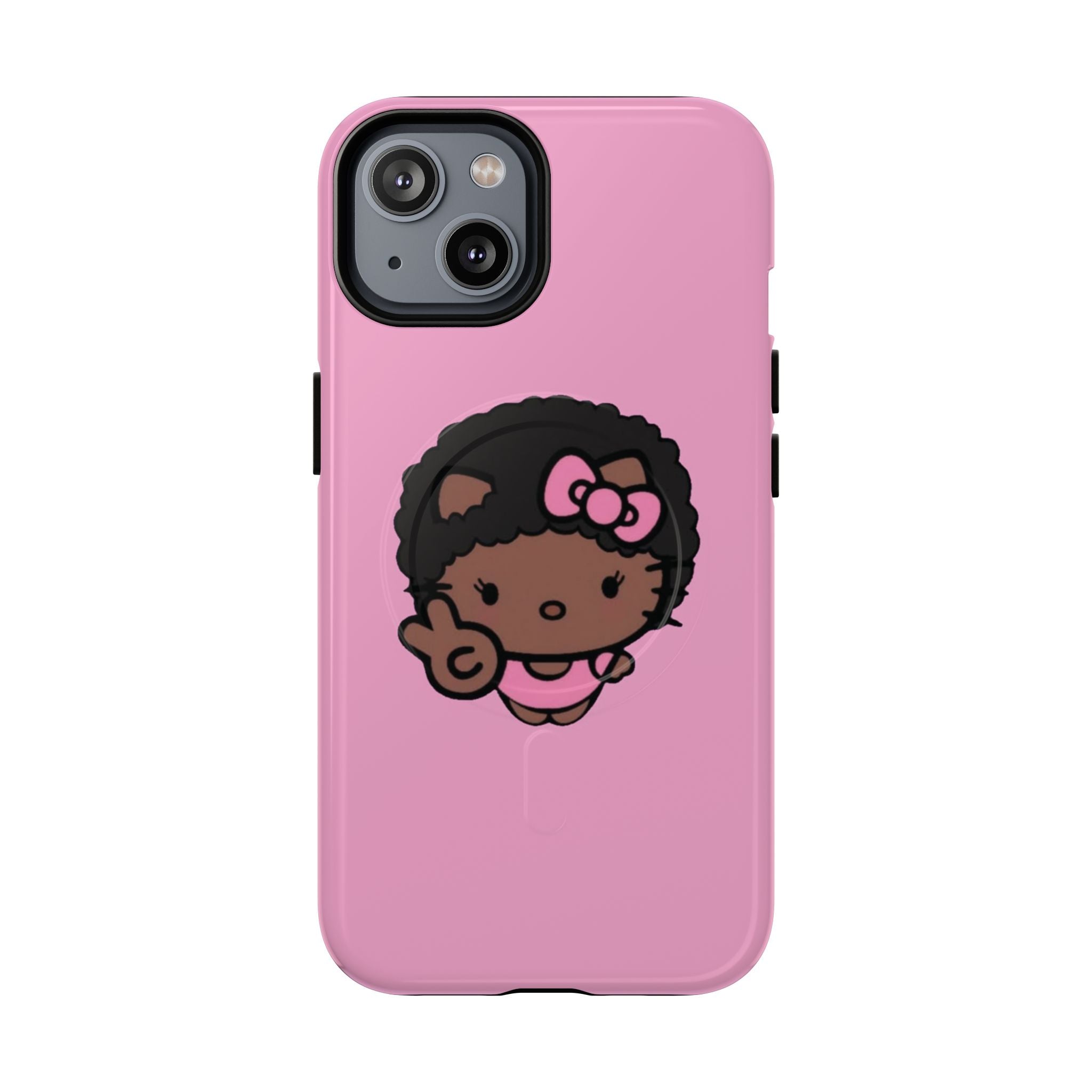 Cute Afro Girl Phone Case — Tough Magnetic Pink Protective Case